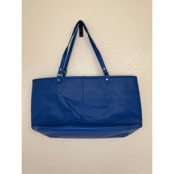 Jewell Royal Blue Perforated Faux Leather Tote Bag Shoulder Bag - Picture 2 of 5